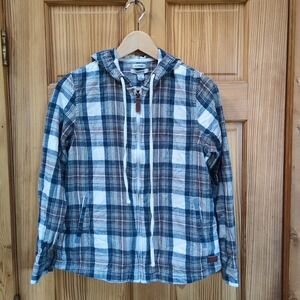 LL Bean XS Small Relaxed Fit Flannel Zip Hoodie Shirt Jacket Plaid Cotton 💙